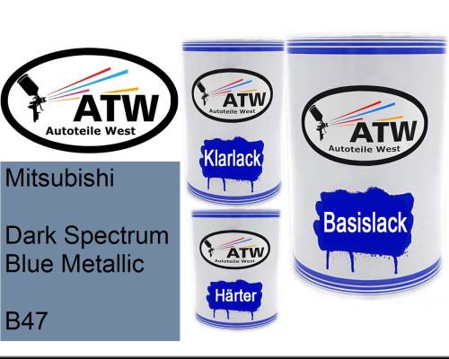 Mitsubishi, Dark Spectrum Blue Metallic, B47: 500ml Lackdose + 500ml Klarlack + 250ml Härter - Set, von ATW Autoteile West.